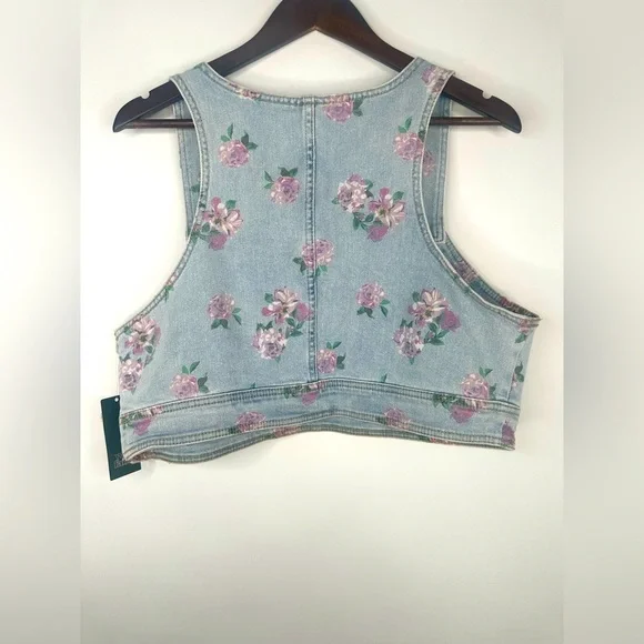 NWT Wild Fable Floral Blue/Pink Denim Crop Top Size XL - Picture 8 of 12